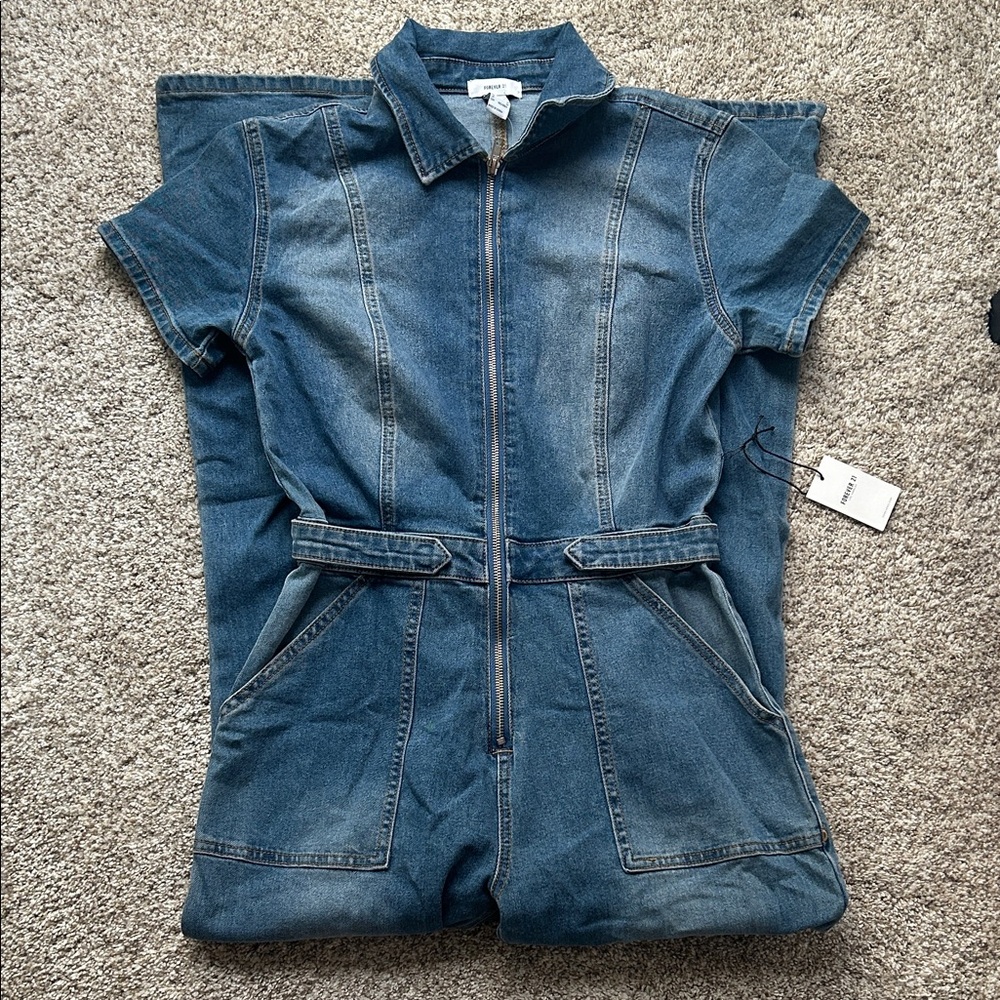 Denim Short Sleeve Jumpsuit